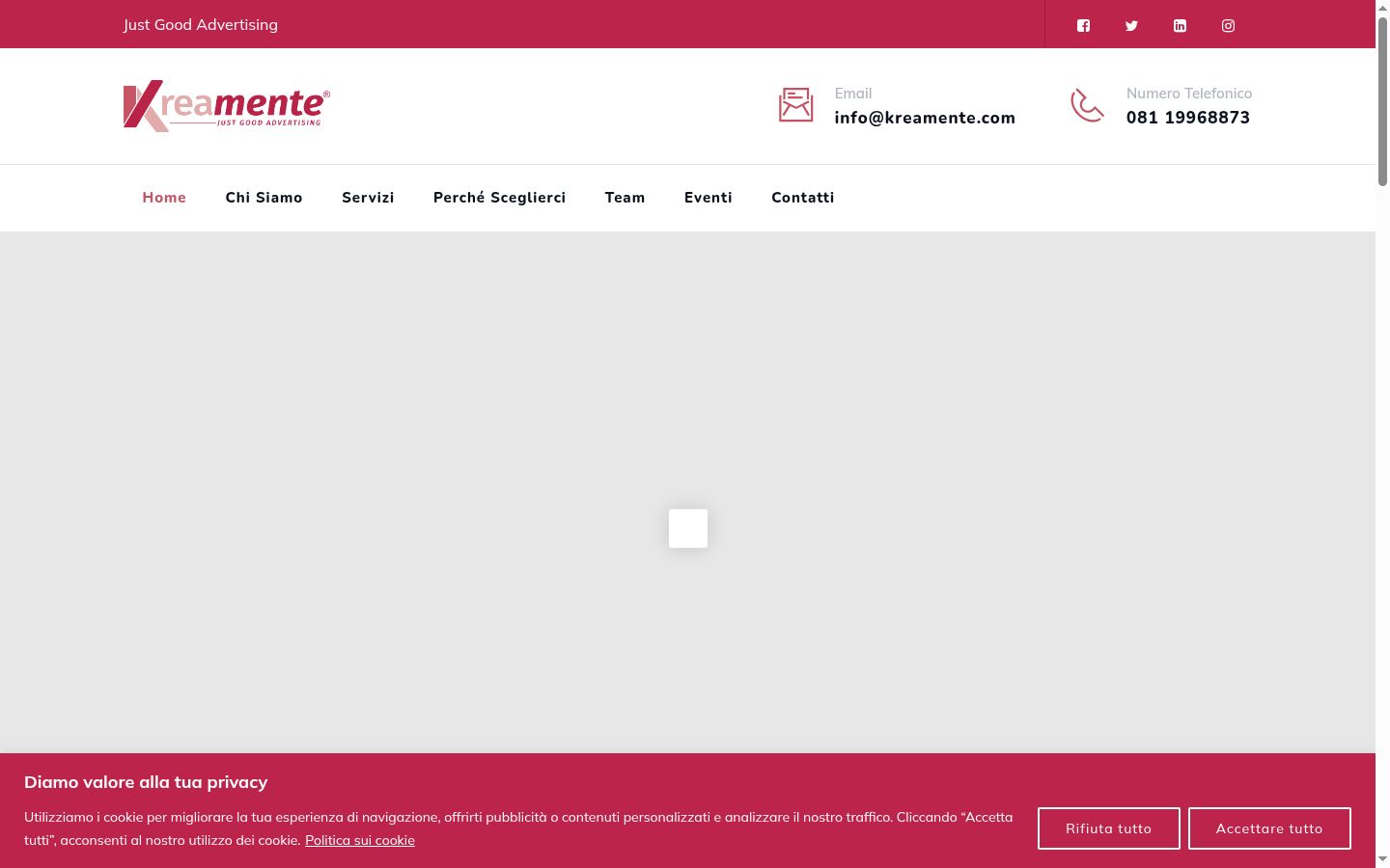 Screenshot del banner di consenso mostrato prima di qualsiasi interazione