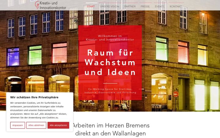 Screenshot of kreativ-innovationskontor-bremen.com