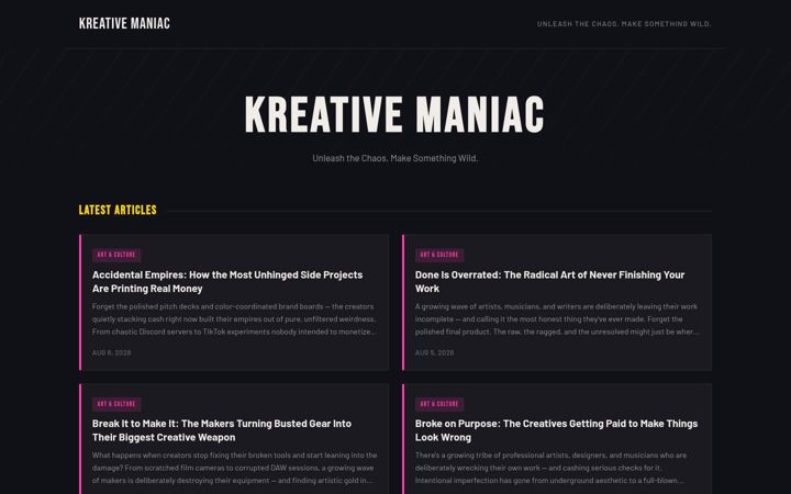 Screenshot of kreativemaniac.com