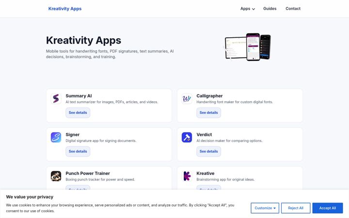 Skærmbillede af kreativityapps.com