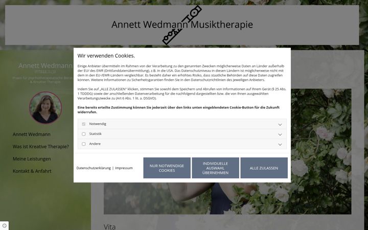 Screenshot of kreativtherapie-wedmann.de