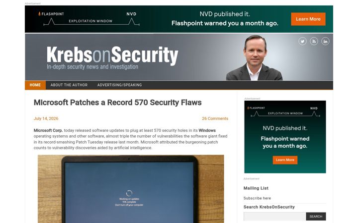 Snímek obrazovky krebsonsecurity.com