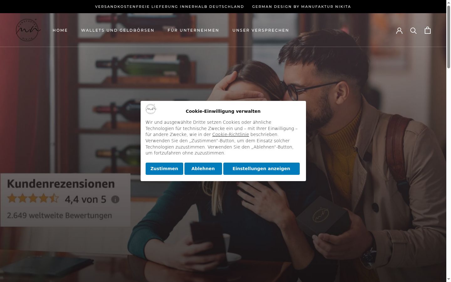 Screenshot des Einwilligungsbanners vor jeglicher Interaktion