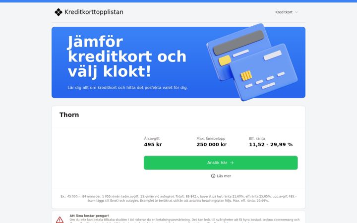 Screenshot of kreditkorttopplistan.se