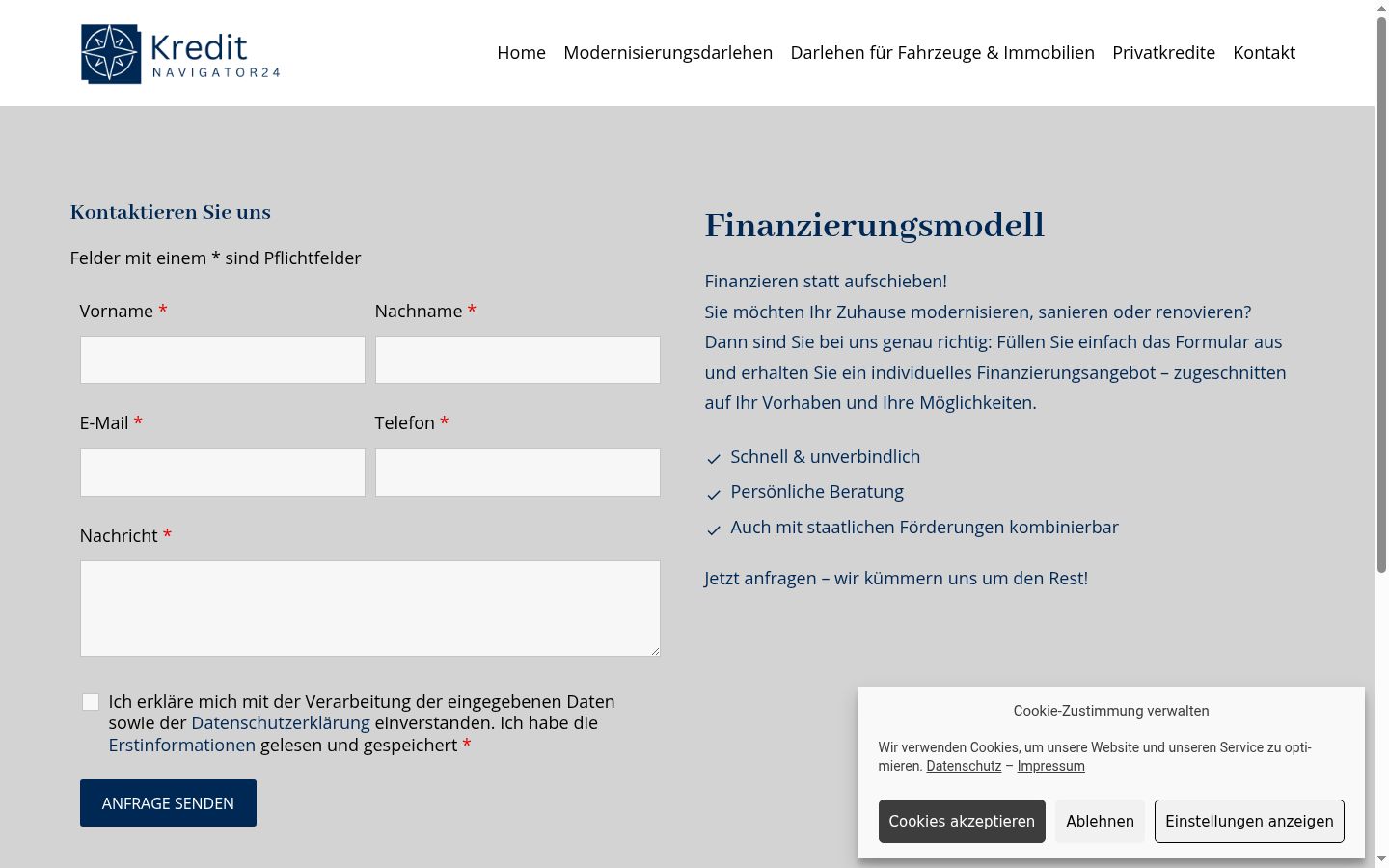 Screenshot des Einwilligungsbanners vor jeglicher Interaktion