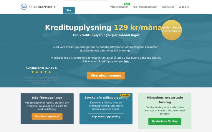 Screenshot of kreditrapporten.se