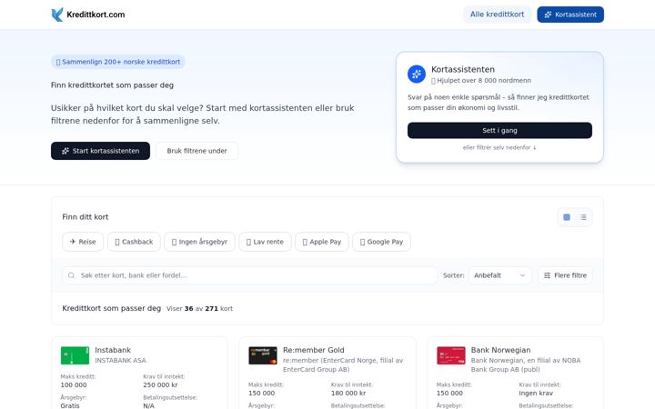 Screenshot of kredittkort.com