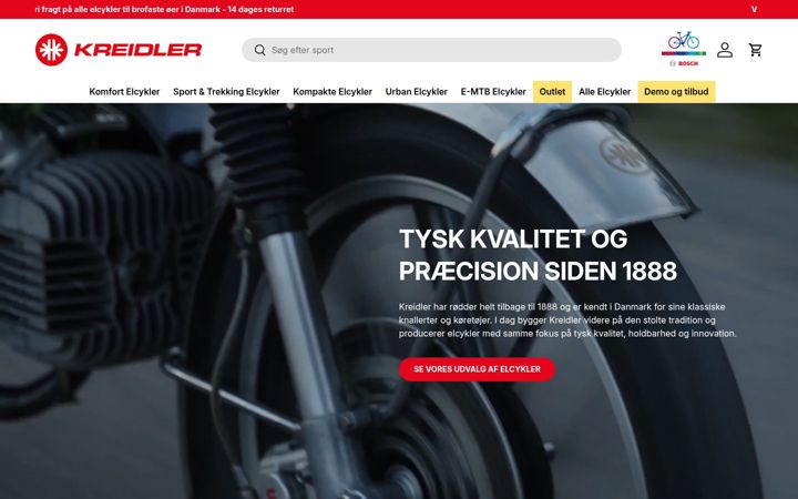Screenshot of kreidlercykler.dk