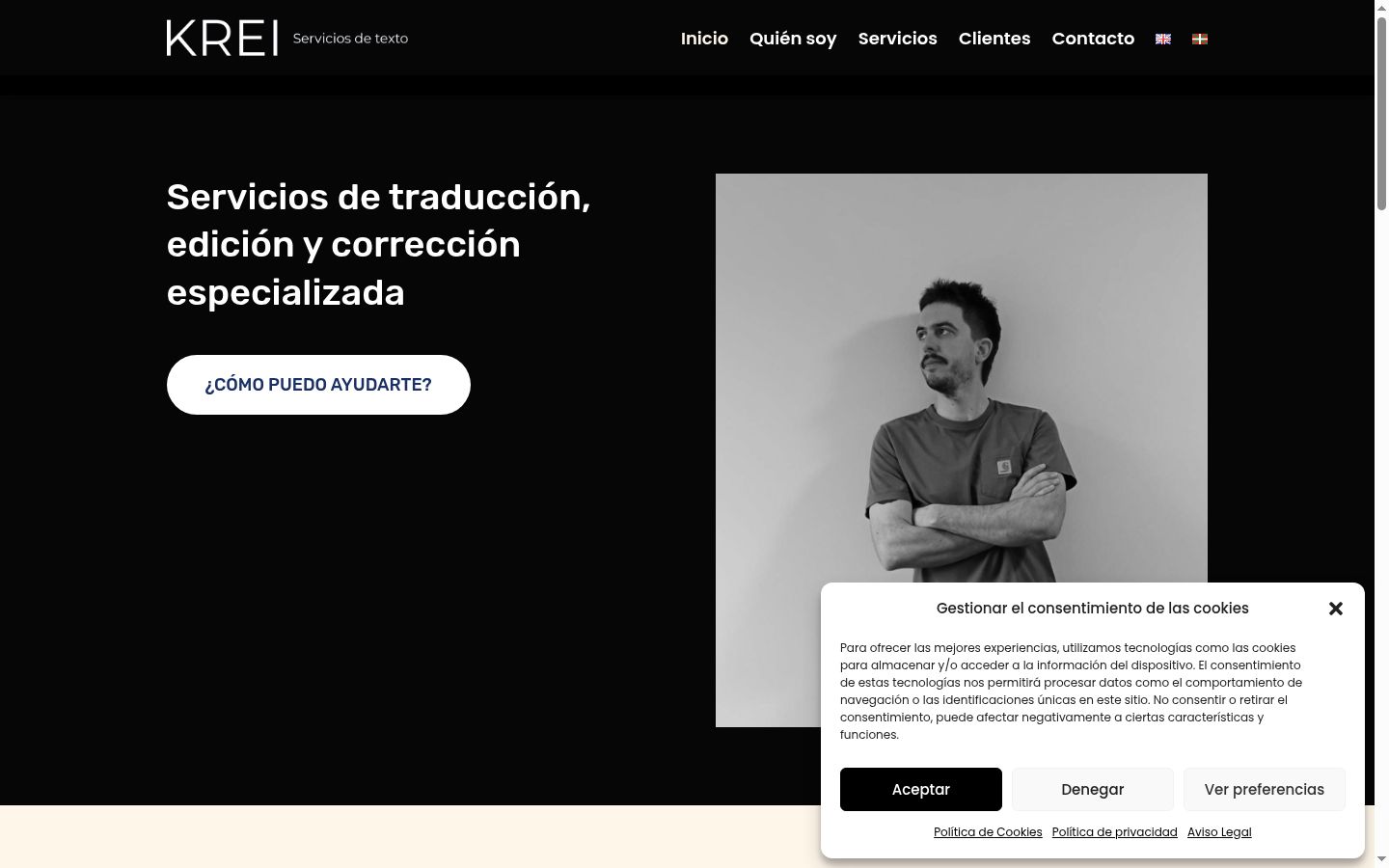 Captura de pantalla del banner de consentimiento mostrado antes de cualquier interacción