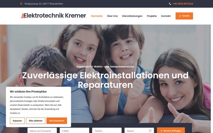 Screenshot of kremer-elektrotechnik.de