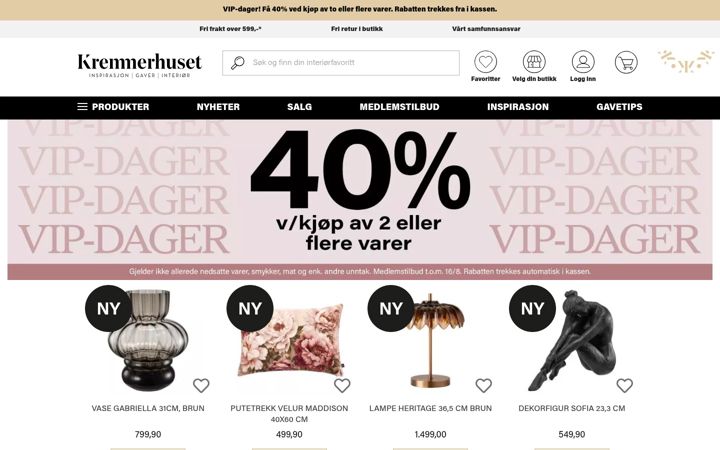 Screenshot of kremmerhuset.no