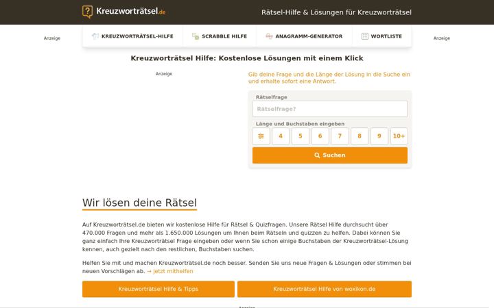 Posnetek zaslona kreuzwortraetsel.de