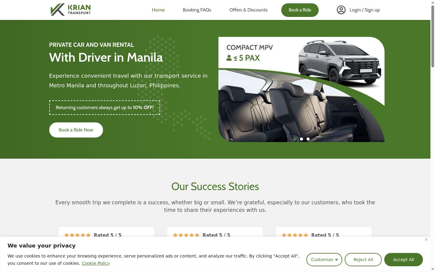 Screenshot of the consent banner shown before any interaction