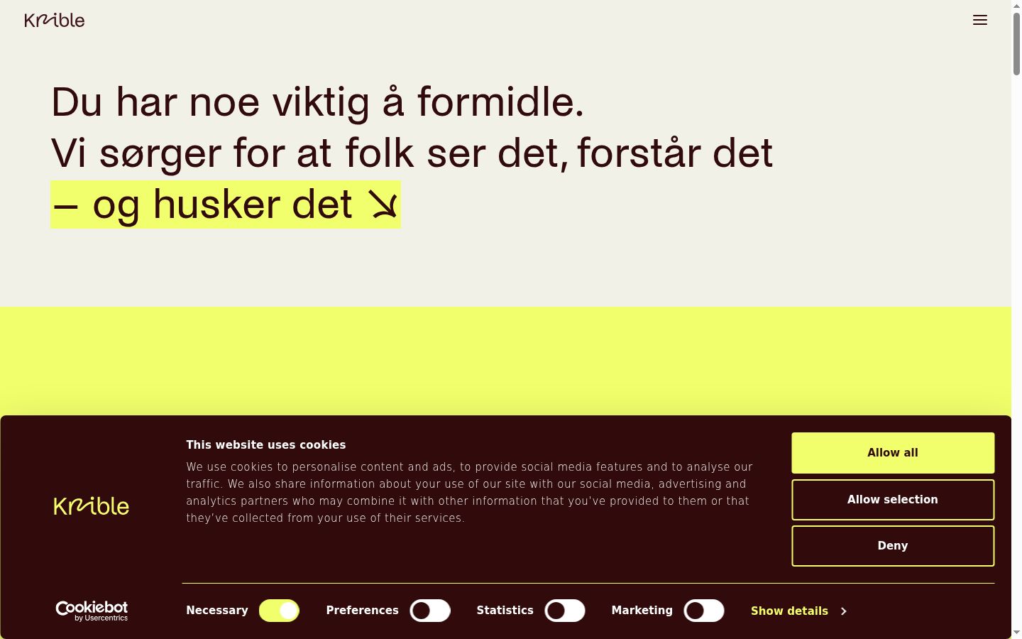Skærmbillede af samtykkebanneret, som det blev vist før nogen interaktion