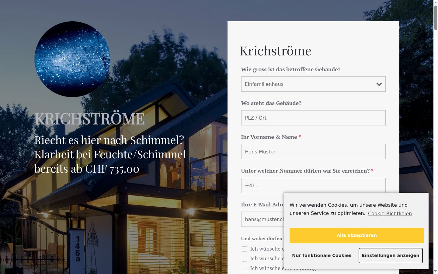 Screenshot des Einwilligungsbanners vor jeglicher Interaktion