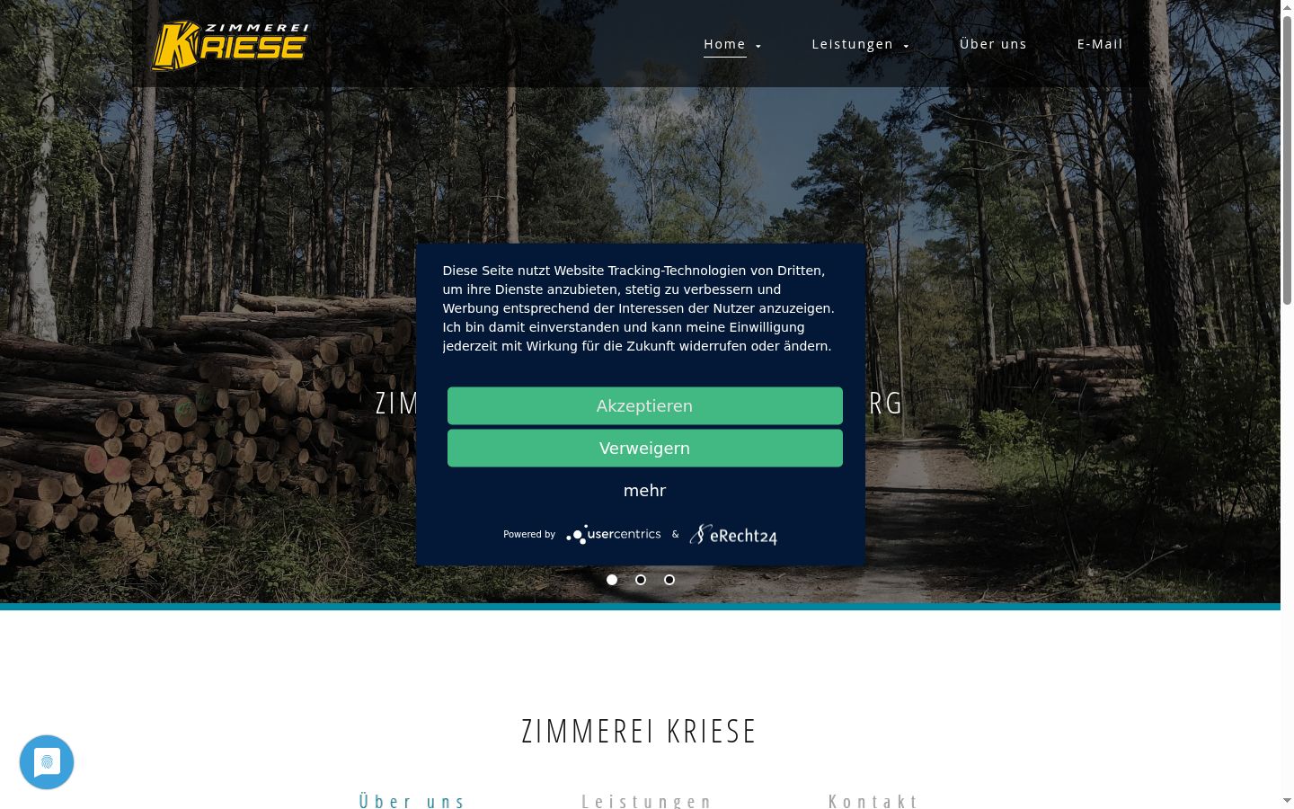 Screenshot des Einwilligungsbanners vor jeglicher Interaktion