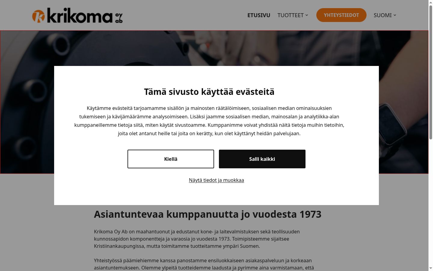 Screenshot del banner di consenso mostrato prima di qualsiasi interazione
