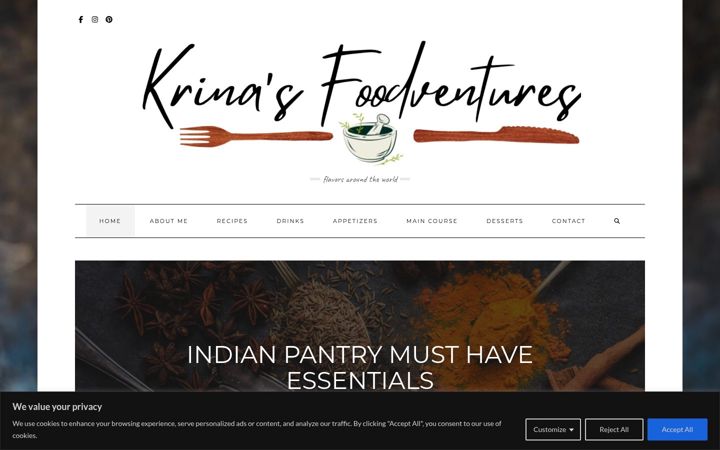 Screenshot of krinasfoodventures.com