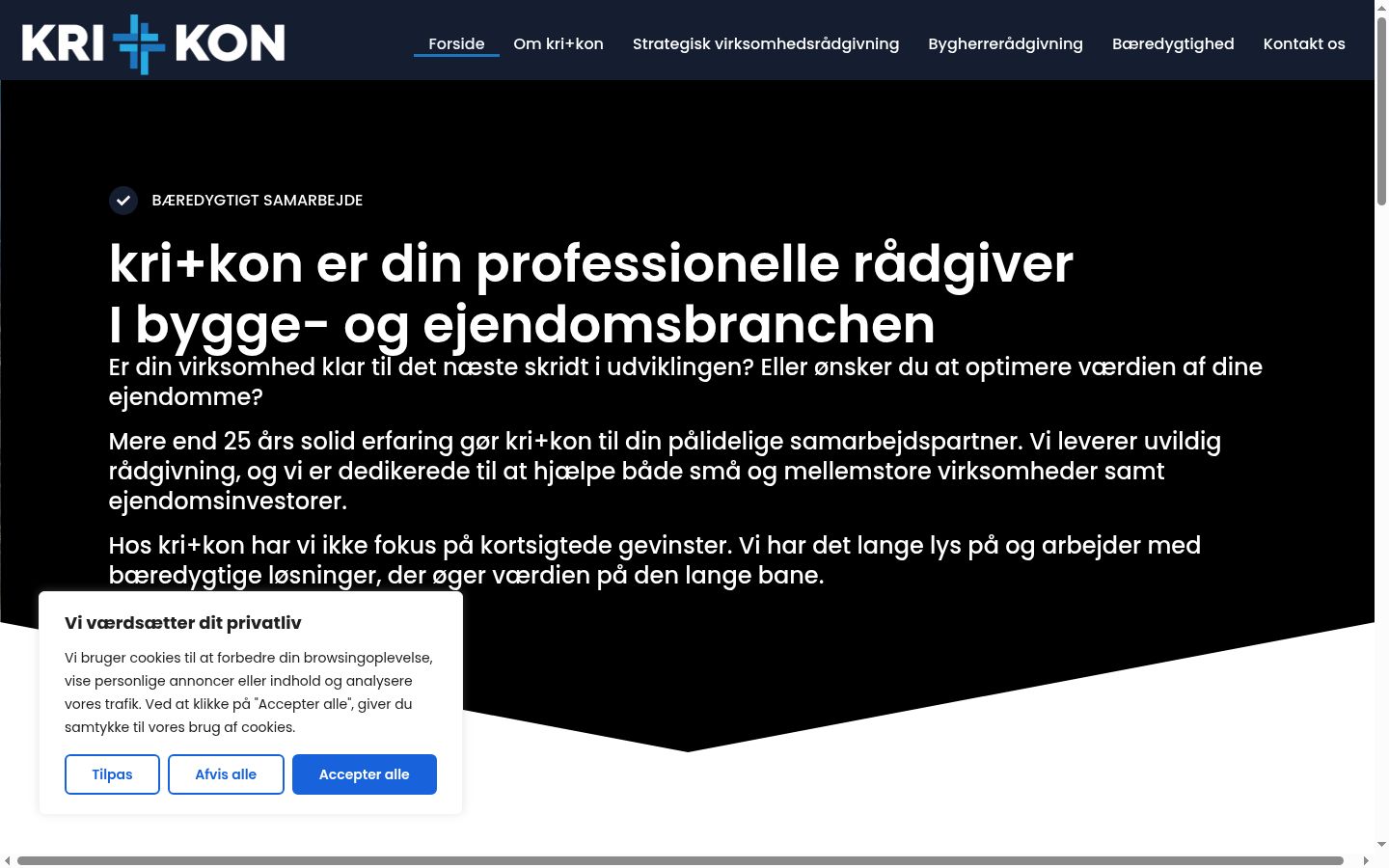 Skærmbillede af samtykkebanneret, som det blev vist før nogen interaktion