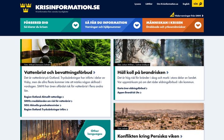 Screenshot of krisinformation.se