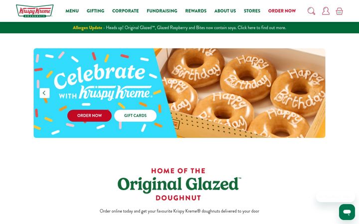 Snímek obrazovky krispykreme.co.uk