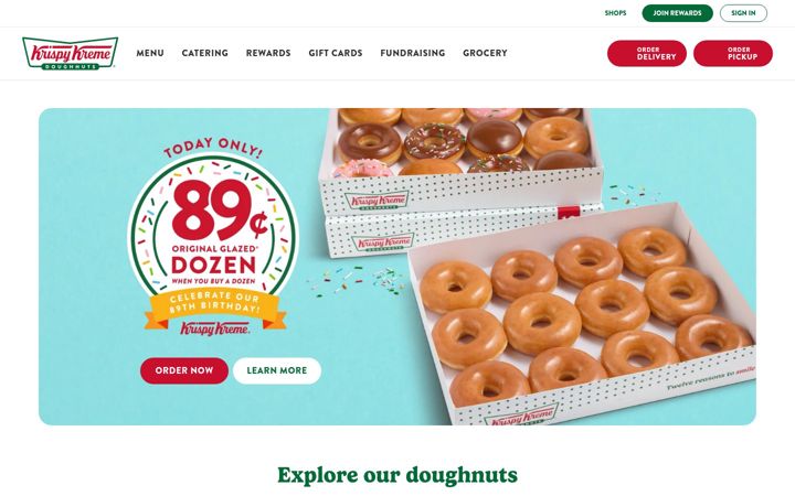 Snímek obrazovky krispykreme.com