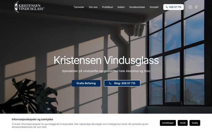 Screenshot of kristensenvindusglass.no