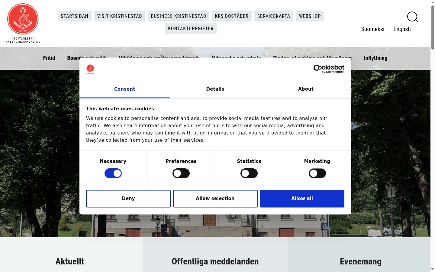 Screenshot des Einwilligungsbanners vor jeglicher Interaktion