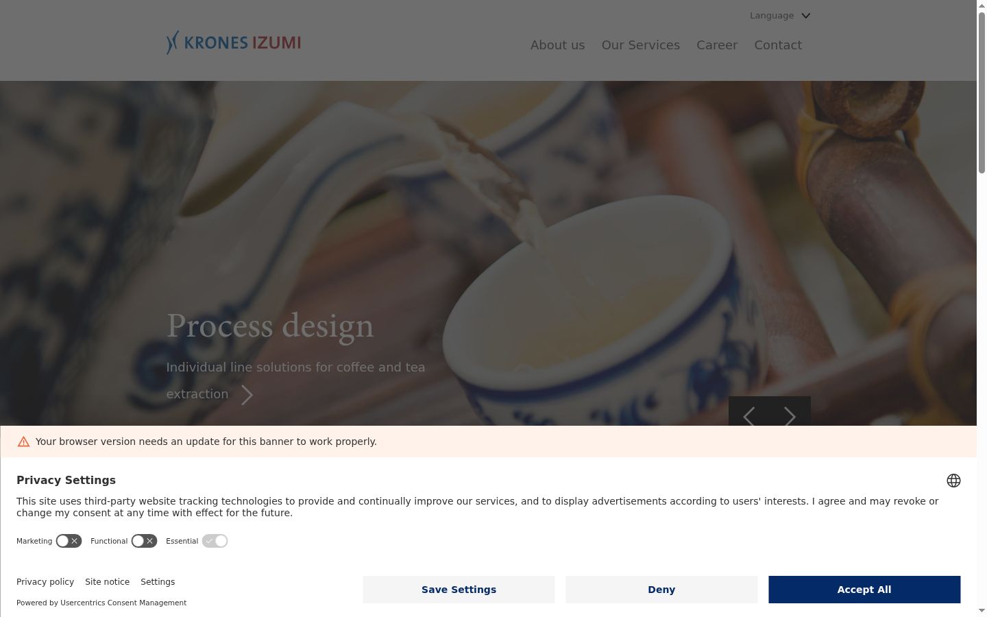 Screenshot del banner di consenso mostrato prima di qualsiasi interazione