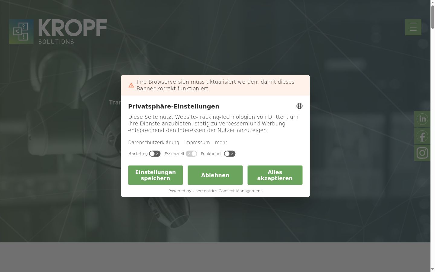 Capture d'écran de la bannière de consentement affichée avant toute interaction