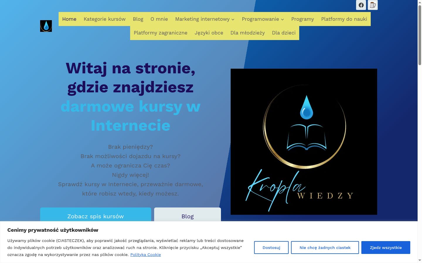 Zrzut ekranu banera zgody wyświetlanego przed jakąkolwiek interakcją