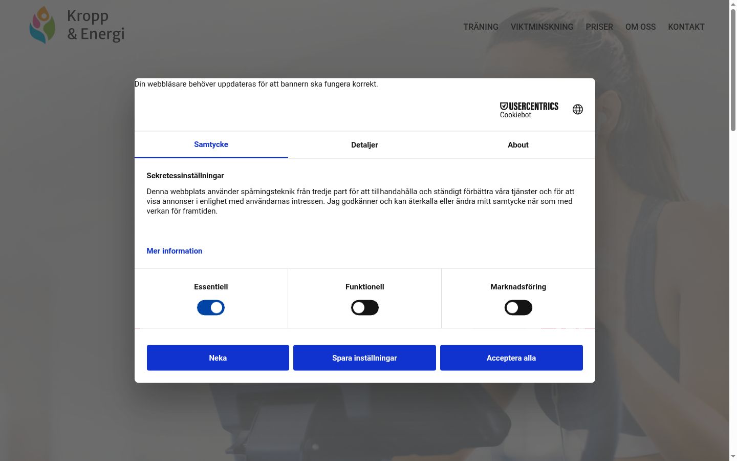 Screenshot of the consent banner shown before any interaction