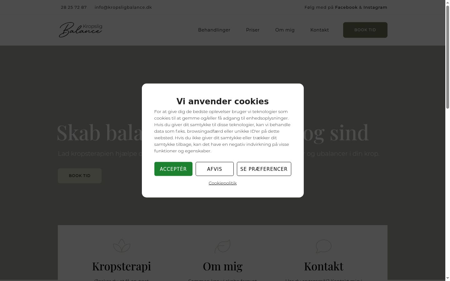 Skærmbillede af samtykkebanneret, som det blev vist før nogen interaktion