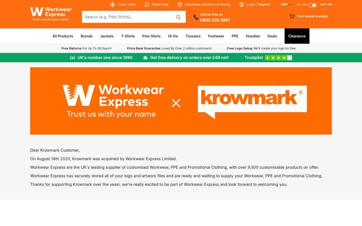 Screenshot of krowmarkworkwear.com