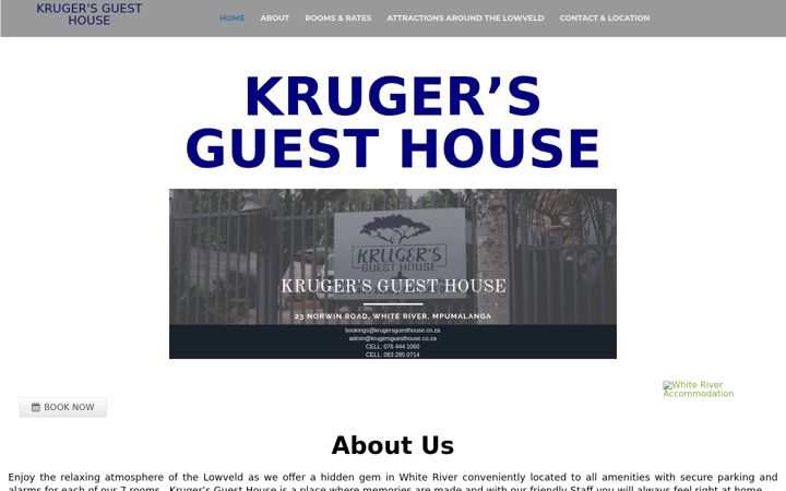 Screenshot of krugersguesthouse.co.za