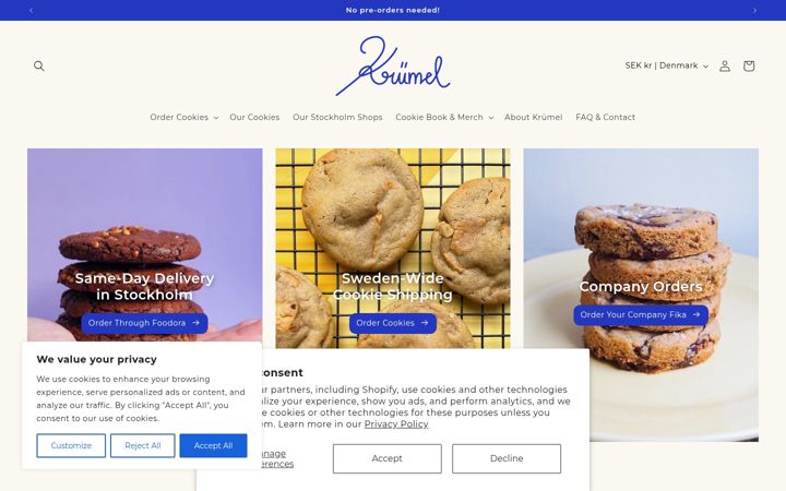 Captură de ecran a krumelcookies.com