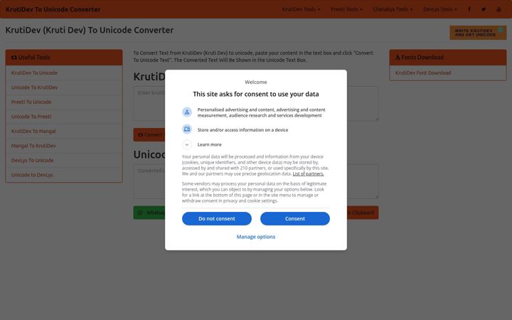 Screenshot of krutidevunicodeconverter.com