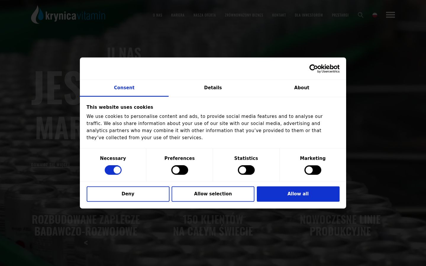 Screenshot del banner di consenso mostrato prima di qualsiasi interazione
