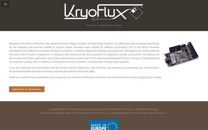 Screenshot of kryoflux.com