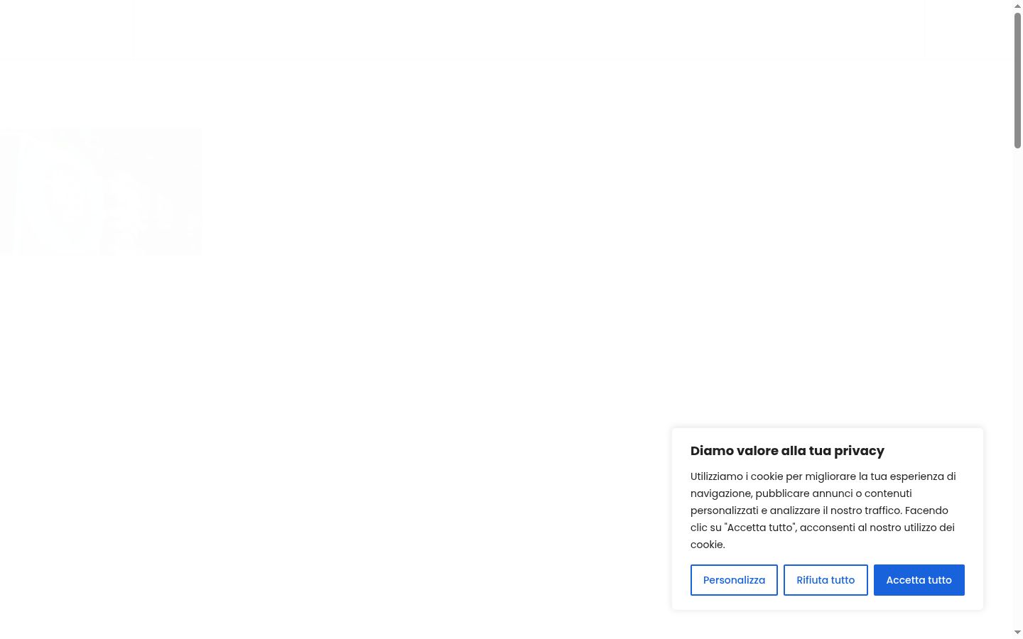 Screenshot del banner di consenso mostrato prima di qualsiasi interazione