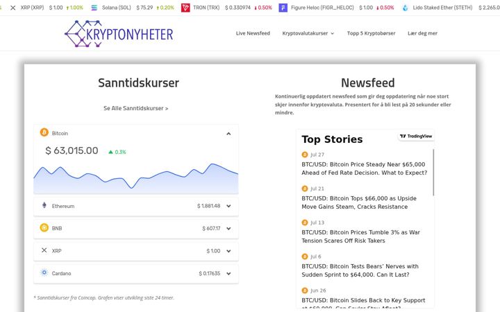Screenshot of kryptonyheter.no