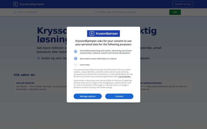 Screenshot of kryssordkjempen.no