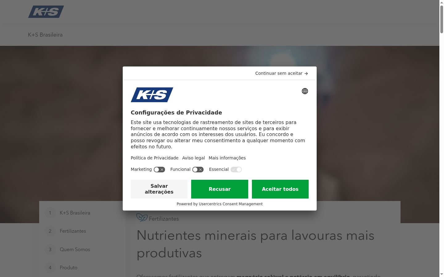 Captura de pantalla del banner de consentimiento mostrado antes de cualquier interacción