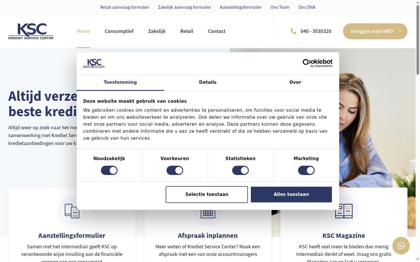 Captura de ecrã do banner de consentimento apresentado antes de qualquer interação