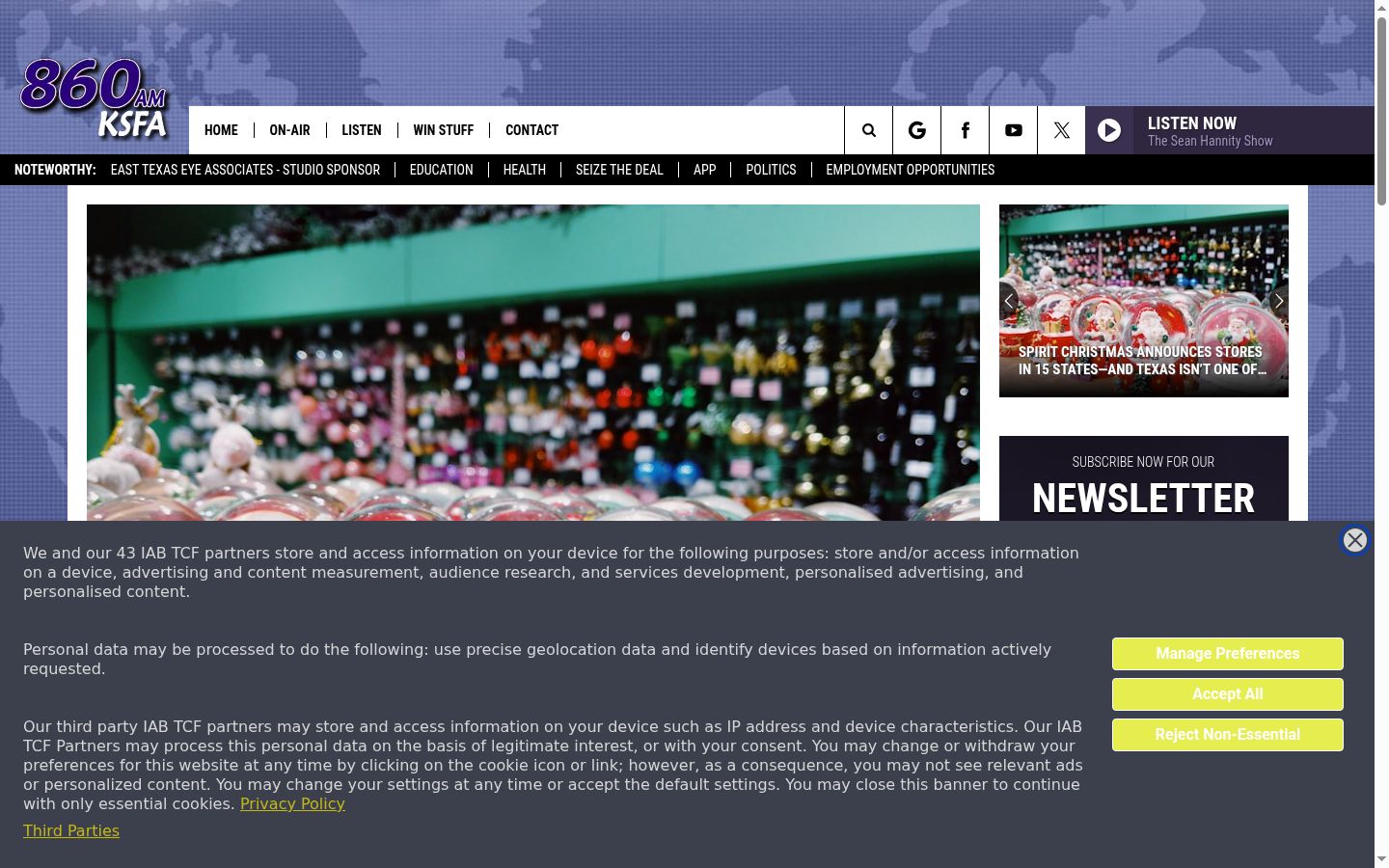 Screenshot del banner di consenso mostrato prima di qualsiasi interazione