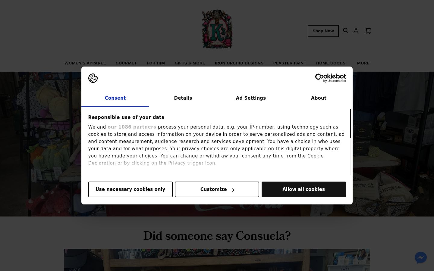 Screenshot del banner di consenso mostrato prima di qualsiasi interazione