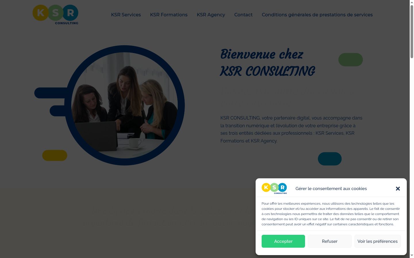 Capture d'écran de la bannière de consentement affichée avant toute interaction
