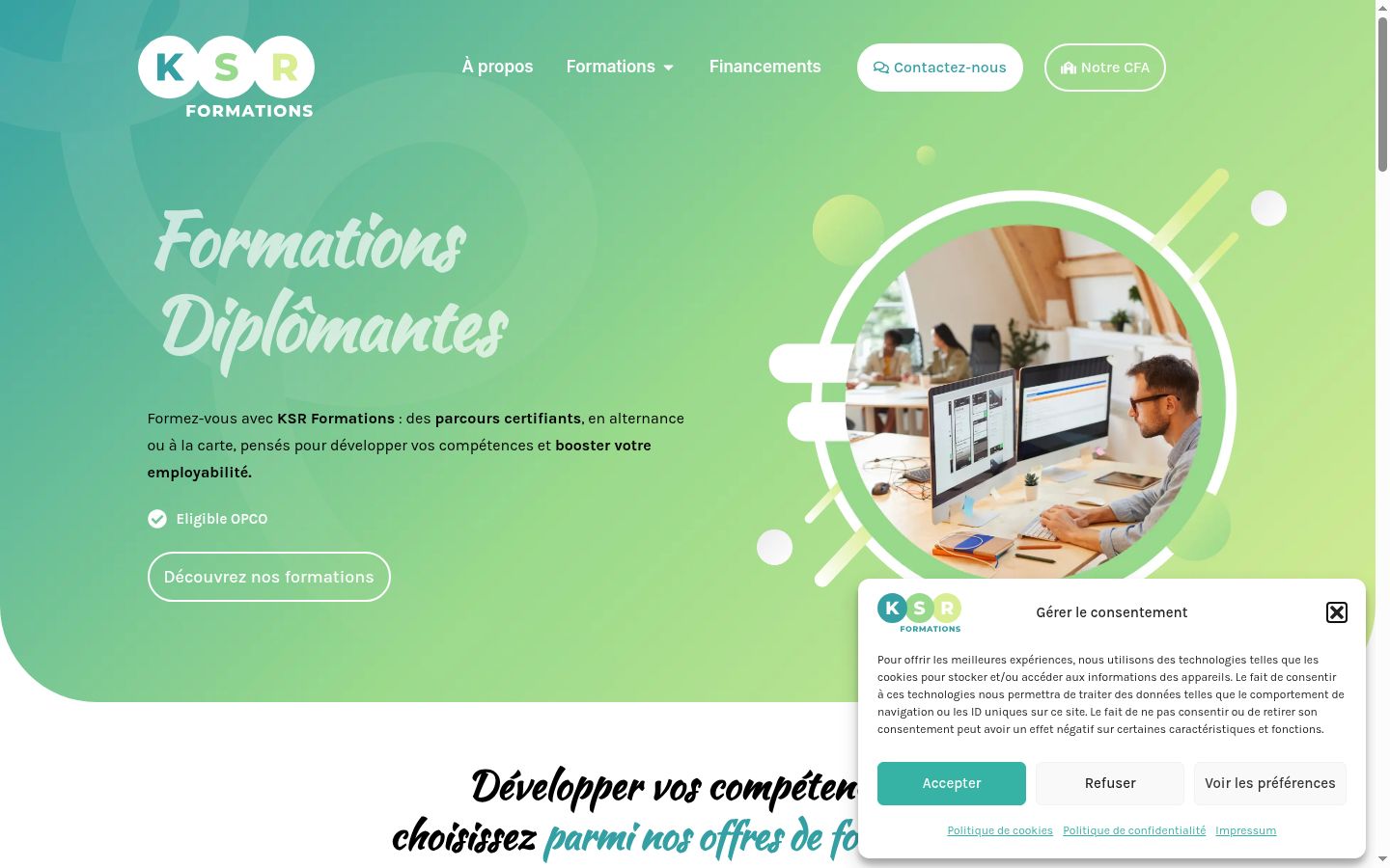 Capture d'écran de la bannière de consentement affichée avant toute interaction