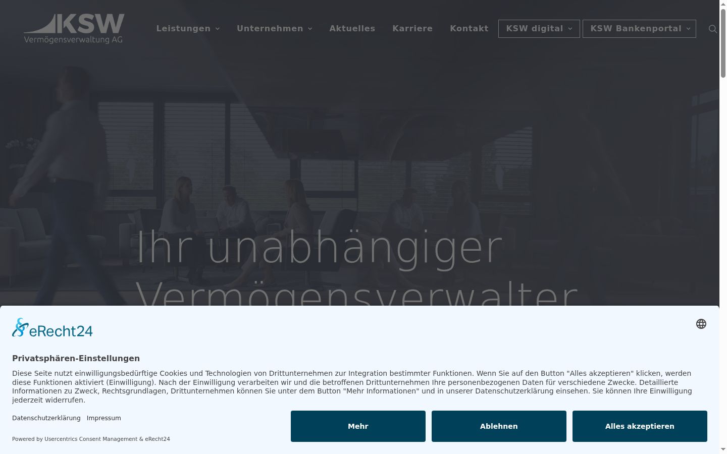 Screenshot des Einwilligungsbanners vor jeglicher Interaktion