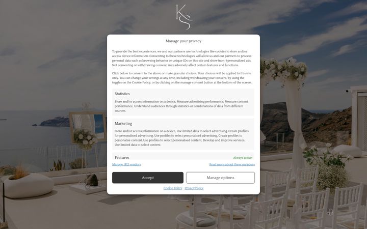 Captura de ecrã de ksweddingssantorini.com